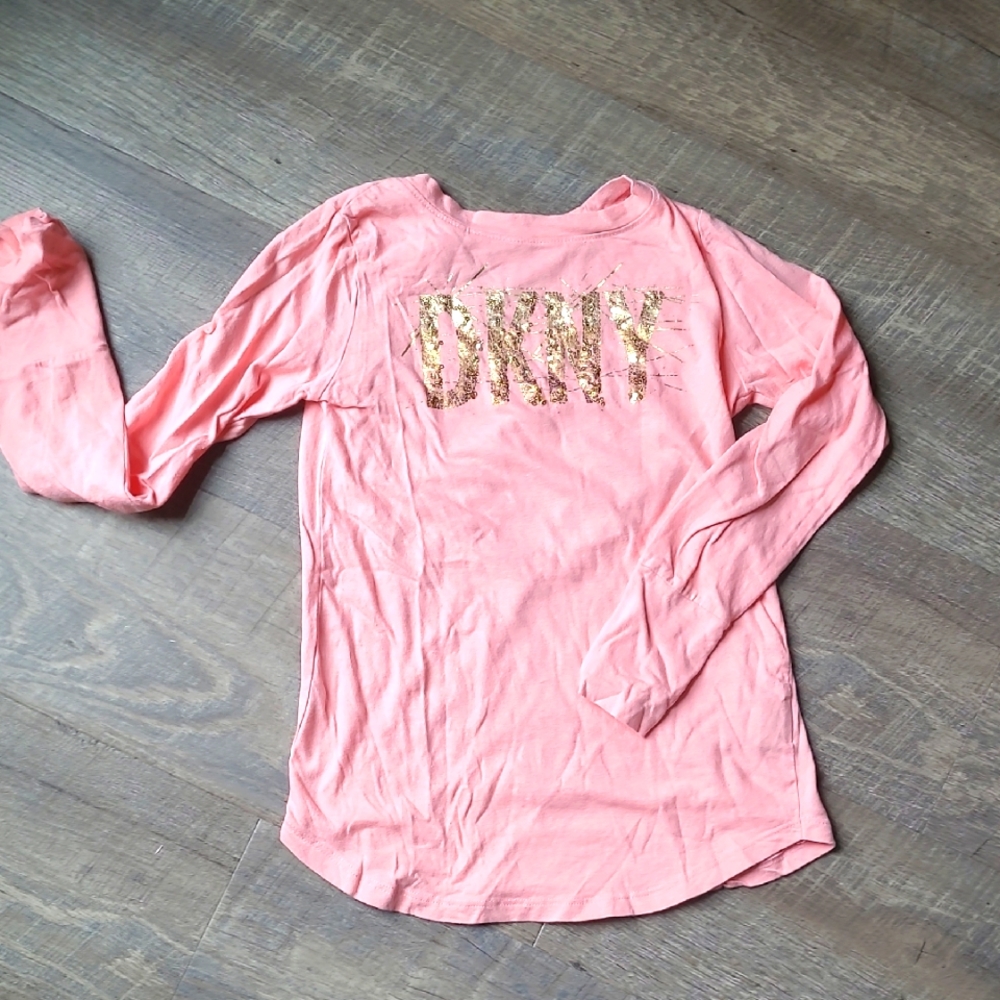 DKNY Pink Graphic Long Sleeve Tee Girls Size 6x